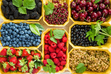 Fresh berries in baskets