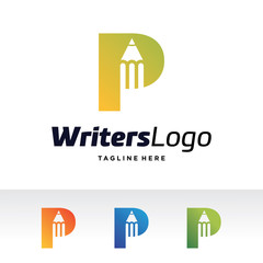 P Letter, Writers Logo Template Design Vector, Emblem, Design Concept, Creative Symbol, Icon