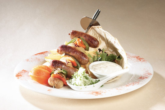 Sausage Skewer On White Background