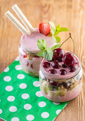 Fruit desserts in a jar