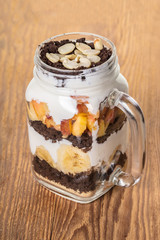 Fruit dessert in a jar