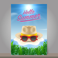 Hello summer background. Season vacation, weekend. Vector Illustration.