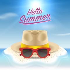 Hello summer background. Season vacation, weekend. Vector Illustration.