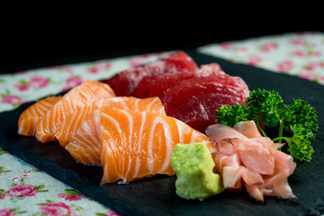 Japanese food fresh raw fish mixed sashimi