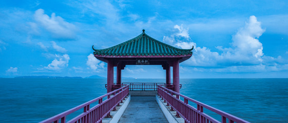 A pavalion in traditional chinese style in blue hour