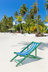 Beach chair on the white sand beach