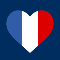 Simple vector illustration of heart shaped French flag isolated on dark blue background