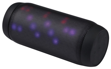 Black bluetooth speaker isolated on white background.