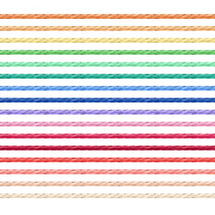 Set of linen string vector in various colors. Seamless pattern of neat realistic flax material texture cords in multicolor choices illustration.