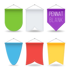 Pennant Template Set Vector. Colorful Bright Hanging Empty Pennants Flags. Isolated Illustration