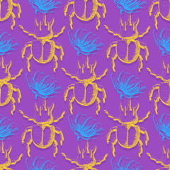 Hand drawn Sketch Beetles Seamless Pattern