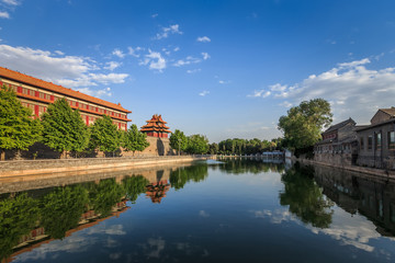 Fototapeta na wymiar Reflections of the city moat, the forbidden city, Beijing , China. 