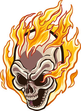 Flaming cartoon skull. Vector clip art illustration with simple gradients. Skull and flames on separate layers.