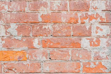 Vintage damaged brick wall with cracks, background and texture, for natural design, patterns, extured background with space for copy text.