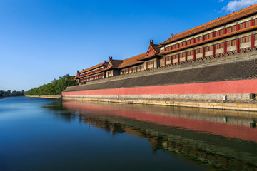 Naklejka premium reflections of the city moat, the forbidden city, Beijing, China.