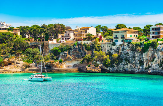 Beautiful view of the coast of Porto Cristo on Majorca island, Spain Mediterranean Sea