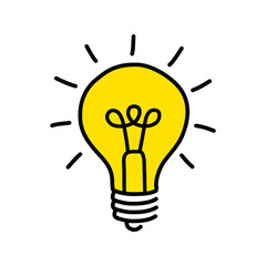 Yellow lightbulb drawing on white background