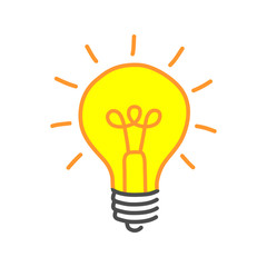 Yellow lightbulb drawing on white background