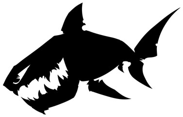 Obraz premium Black graphic cartoon silhouette shark with sharp teeth