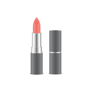 Open and closed realistic red lipstick on a white background. Vector illustration.