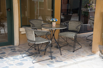 Set of wood net chairs and table
