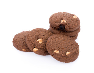 Chocolate chip cookie on white background