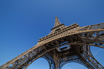 Eiffel tower in Paris against blue sky