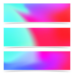 Bright fashion colorful pink and blue web headers flyers collection. Artistic elegant gentle color blend multicolor defocused cards set