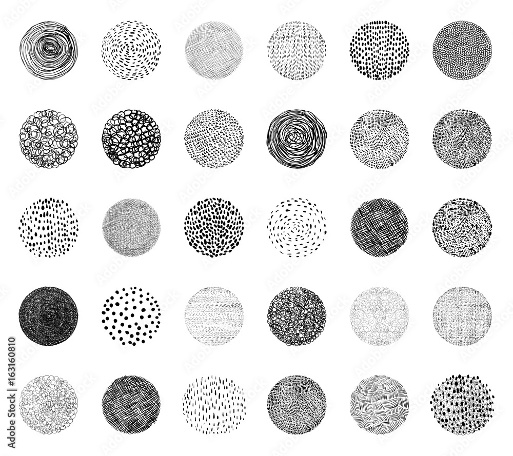 Poster hand drawn vector texture circles in black. graphic design element.