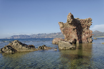 Ruins of castle emerges from the sea