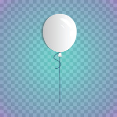 White realistic balloon on a string with a strong transparent background. Decoration of a holiday or carnival. Vector illustration.