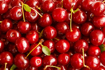Background of ripe cherries. Selective focus.