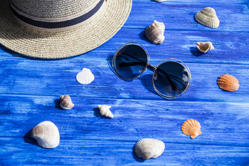 Sea and vacation concept with seashells