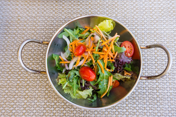 Fresh salad - Delicious fresh salad with tomatoes, lettuce, eggplant, zucchini, cheese, parma ham...