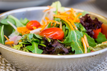 Fresh salad - Delicious fresh salad with tomatoes, lettuce, eggplant, zucchini, cheese, parma ham...