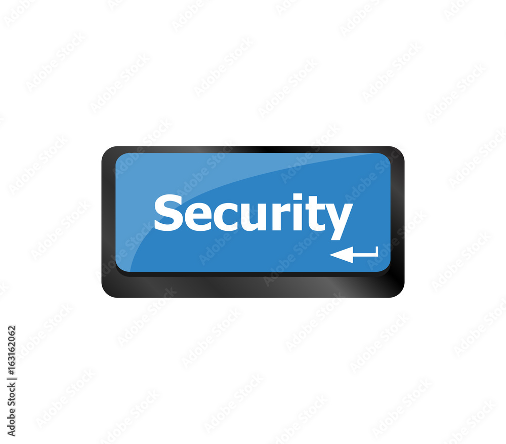 Poster security button on the keyboard key, business concept