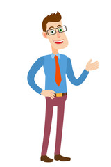 Hipster Businessman inviting or showing somewhere