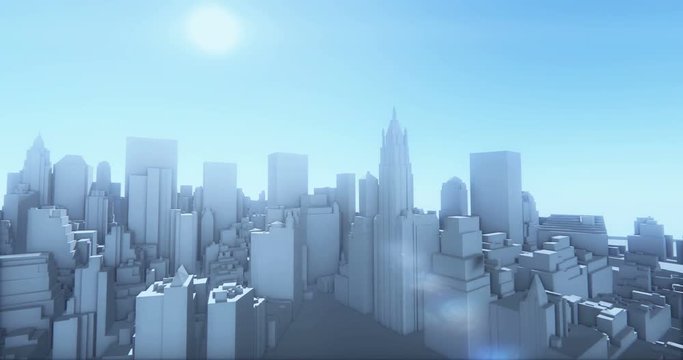 4k abstract urban business construction,flying over 3D Virtual Geometric City Office Buildings,aerial view of NewYork,web tech.