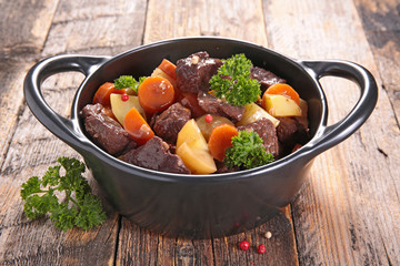 beef stew with vegetable on pot