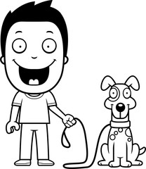 Cartoon Boy Walking Dog