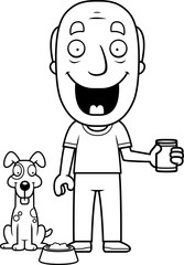 Obraz premium Cartoon Man Feeding Dog