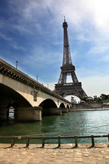 View of Eiffel Tower and Pont d Lena along the River Seine