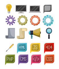 colorful set of icons elements of web programming languages vector illustration