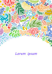 Summer banner. Doodle frame made of abstract freehand ornament. Template for design.