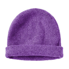 Violet winter woolen hat cap flat isolated on white