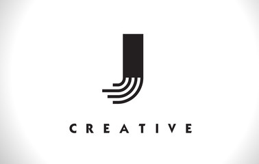 J Logo Letter With Black Lines Design. Line Letter Vector Illustration