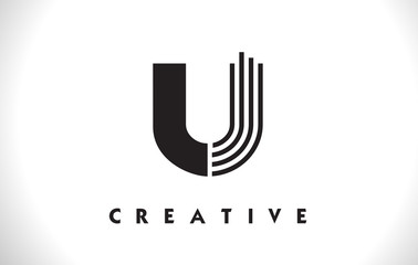 U Logo Letter With Black Lines Design. Line Letter Vector Illustration - obrazy, fototapety, plakaty