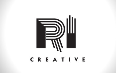 Obraz premium RI Logo Letter With Black Lines Design. Line Letter Vector Illustration