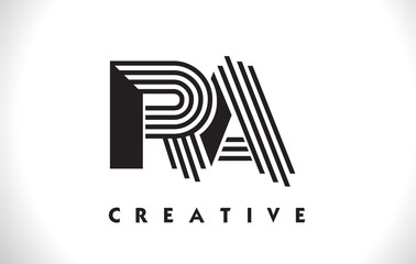RA Logo Letter With Black Lines Design. Line Letter Vector Illustration