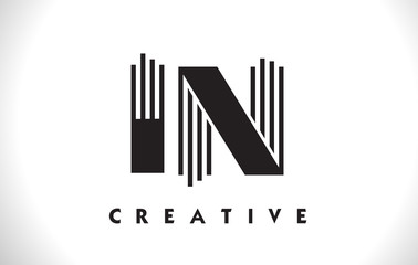 IN Logo Letter With Black Lines Design. Line Letter Vector Illustration